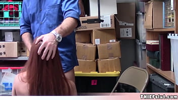 Preview 4 of Kav No Bra - Cute redhead shoplifter rough fucked