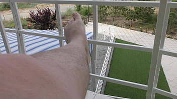 Preview 1 of Woman Sport Game - Hairy mature rimming on balcony