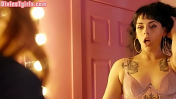 Preview 1 of Majara Sax - Curvy trans beauty sucked by girlfriend before fucking