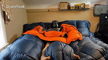 Preview 4 of My Blonde Wife In Beed Sex - Humping Big Orange Parka On Puffy Bed Of Down