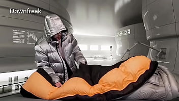 Preview 2 of Michelles Nylons Aka Sugarbabe - The Giant Sleepingbag And Silver Down Jacket Masturbation Test.