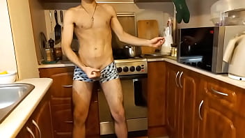 Preview 1 of Old Australia Pussy - Hairy guy masturbates in a friend&#039_s kitchen