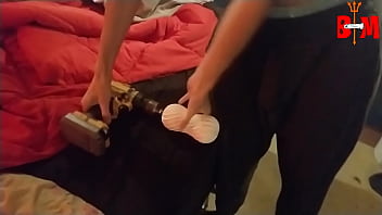 Preview 1 of Granpa And Pregnand - I attached a Tenga Flex to my work drill. An It actaully made my big white cock cum so hard.