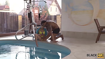 Preview 2 of Skinny Reverse Cowgirl Anal - BLACK4K. Brunette forgets about swimming thanks to coachs huge manhood