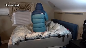 Preview 1 of Rokssana Webcam - Humping North Face Down Jacket And Covers It With Cum.