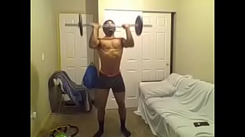 Preview 2 of Bdsm Cumshot Hd - curl bar workout and some stretching before i go shovel the driveway