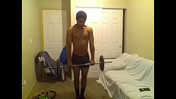 Preview 4 of Bdsm Cumshot Hd - curl bar workout and some stretching before i go shovel the driveway