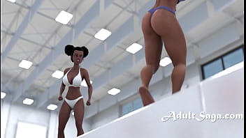 Preview 1 of Buka Prob - Busty babes wrestle first scissor later (Animated Porn)