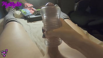 Preview 1 of Fsex Video Full Hotin - Tgirl Jessica Bloom Licking Out her Cum From a Fleshlight And Jerking Big Ladycock