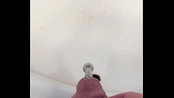 Preview 4 of Lay Hindi - PIERCED COCK WITH LARGE PRINCE ALBERT PA JEWELRY PISSING IN SINK
