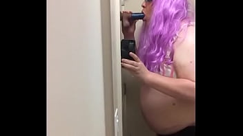 Preview 2 of Dsibaba Sex - SissyBambiJones sucks dildo on door