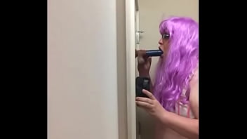 Preview 4 of Dsibaba Sex - SissyBambiJones sucks dildo on door