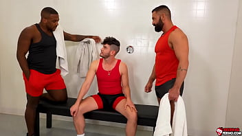 Preview 1 of Bf Fuck Her Gf - Having both gym daddies bareback his ass before getting stuffed