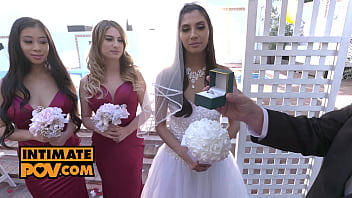 Preview 2 of Boy Oil Mom - itsPOV - Wedding night fuck foursome with Gianna Dior,  Kristen Scott and Jade Kush