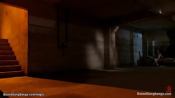 Preview 1 of Boys Lessvyn - Chained bride takes bukkake in basement