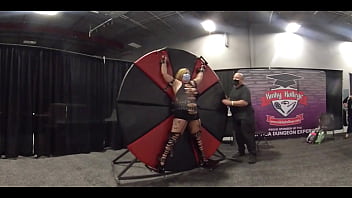 Preview 2 of Nepali Buluxxx - Blonde Lady on a spinning wheel at EXXXotica NJ 2021 NJ in 360 degree VR