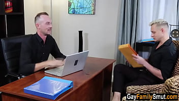 Preview 1 of Casting Lola - Gay stepson makes a move on step daddy in the office - taboo gay sex