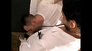 Preview 2 of Gay Big Dice - Dude gags on doctor&#039_s cock during a medical examination