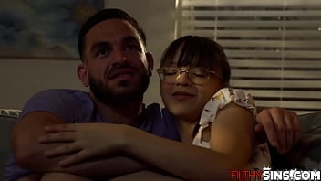 Preview 1 of School Pyrolysis - Fucking my girlfriend and her stepmom right here on the bed