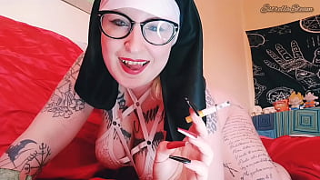 Preview 3 of Full Movie Scandal Animes - Nun gets horny smoking a cigar