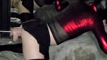 Preview 4 of Sex Videos Ht - Sissy slut gets hammered hard and deep from fuck machine with VERY THICK dildo