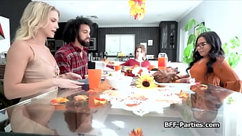 Preview 2 of Coed Fucked In Front Of Crowd - Rimming and cock sucking foursome on thanksgiving