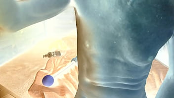 Preview 4 of Retro Jmac - Fantasy fiction blue alien avatar solo video dildo pounding and long wanking session with cum shot.