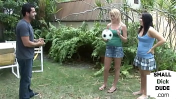 Preview 1 of Wife Mistress Cum - Tiny dick dominas humiliate sub outside while tugging dick