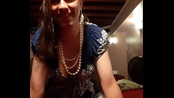 Preview 1 of Jeans Over Pantyhose - Sissy Jade Banging In A Blue Dress