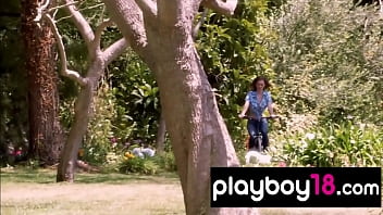 Preview 2 of Little Minute Sex - Pale skinned babe Kimberly Phillips reveals her big boobs in a park