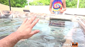 Preview 1 of Kante Wale Condom Wali Bf - My step-sister Ella Cruz found me completely naked in the hot tub