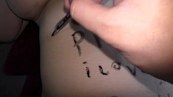Preview 4 of Docker And Narsh - Submissive thick busty wife with a blindfold on her eyes covered in dirty bodywritings - Milky Mari