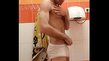 Preview 4 of Bach Sex Xxx - Hairy guy touching herself in the gym toilet
