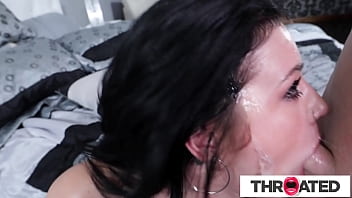 Preview 4 of Allegra Cole Fucked - Throated - Petite Brunette GIves A Messy Hardcore Blowjob