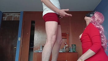 Preview 4 of Mom And Son Masaj Xxx Donlod - Sucking cock in red dress
