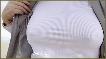Preview 3 of U P Secxcy Girl B F - Braless wife walks on the public beach