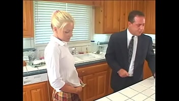 Preview 1 of Amay Liu Sexy - Lustful housemaid with great tits fucks with the owner of the house on the kitchen table