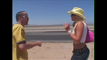 Preview 1 of Momdadsexyvideo - A young blonde hitchhiking,  and she is happy to change the midday heat of the desert for the beautiful coolness of a steam van in the company of three horny stallions