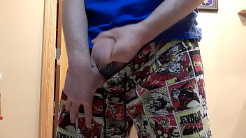 Preview 4 of Chubby And Old Dad - Jerking off in my pajamas with huge cumshot