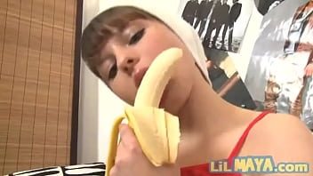 Preview 2 of Veronika Rayn - Teen food fetish slut fucks banana - Lil Maya