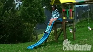 Preview 1 of Aysh Tiri - Hot Cute Carla Tease Naked in playground Outdoor