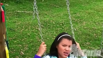 Preview 4 of Aysh Tiri - Hot Cute Carla Tease Naked in playground Outdoor