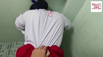Preview 2 of News Room Porn - Teenagers Having Sex With Their Sexy Girlfriends In The Bathroom Inside - Lunch Break Time Teen Sex