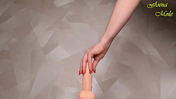 Preview 1 of Russian Virgin Lena Potapova - Hot MILF in sexy red fishnets prepared a dildo and enjoyed a long ride on this cock