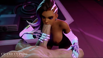 Preview 4 of Extra Young Porn Hot Sexs - Cyber Sombra Blowjob Fucked in the Mouth Overwatch