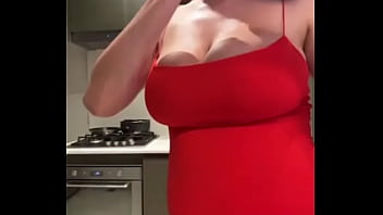 Preview 3 of Somkapur Xxnxx - Stepmom in a red dress fondles her big milky tits