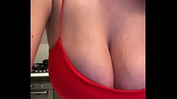 Preview 1 of Somkapur Xxnxx - Stepmom in a red dress fondles her big milky tits