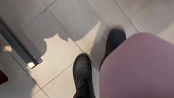 Preview 1 of Tren Tales - Your beautiful Italian stepmother shows you her perfect ass swaddled in yogapants without panties in a clothing store