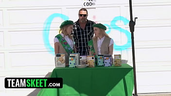 Preview 3 of Police Mon And Daughter - Tiny Girl Scouts Coco Lovelock &amp_ Haley Spades Getting Their Pussies Fucked By Their Customers