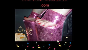 Preview 4 of Xxxwwwcom Vodo - Lady L : Ultra pink mules extreme 14 inch/35 cm high heels crush white cake (video short version)